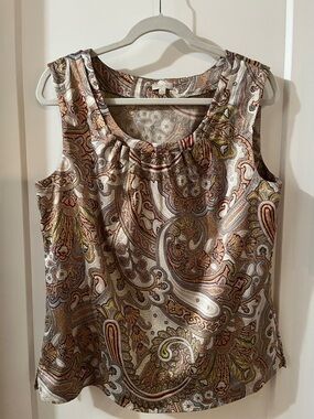 Talbots Paisley Sleeveless Top in Brown, Gold, Cream